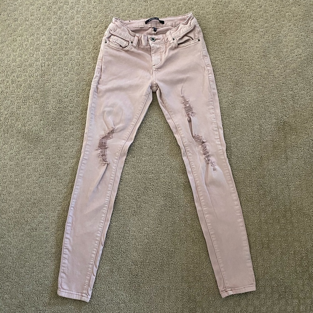 YMI Juniors’ Pink Nude Ripped Skinny Jeans - Picture 2 of 6